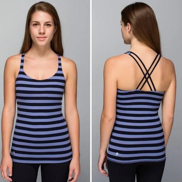 Lululemon Free to Be Crisscross Tank Small – Lavender Striped Shelf Bra Top - Picture 1 of 9